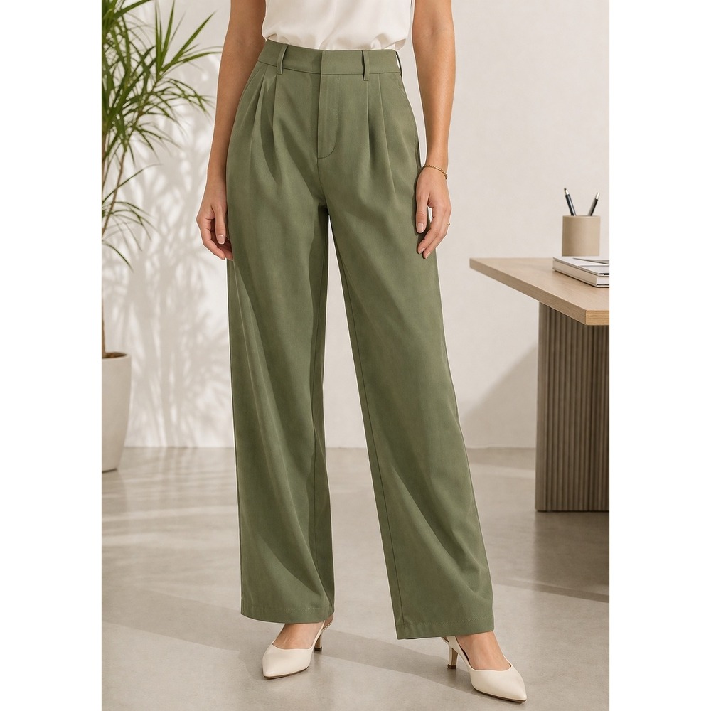 Scandi Girl Y2K Career Wide Leg Dress Pants Business Pleated Macys Green Size M
